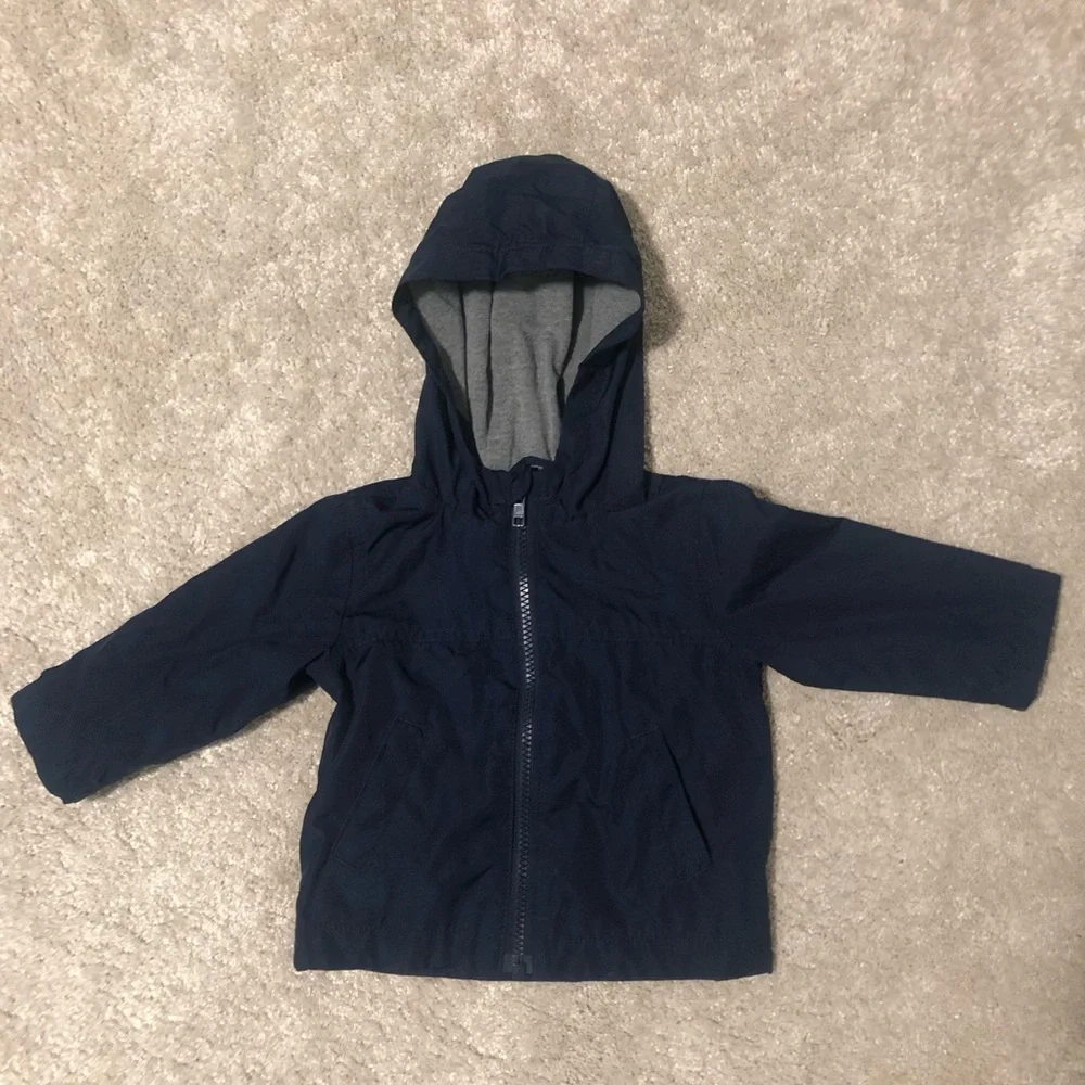 Gymboree Baby navy blue windbreaker hooded rain jacket lined Sz 6-12 Mo unisex